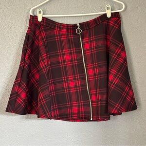 Hot Topic Y2K Red and Black Plaid Zip Front Mini Skirt Womens Size XL